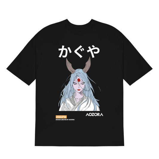 anime t-shirt, anime oversized t-shirt, naruto, naruto tshirt, kaguya tshirt, front side, black t-shirt