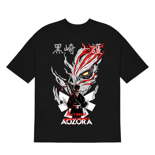 anime t-shirt, anime oversized t-shirt, bleach, bleach tshirt, ichigo tshirt, front side, black t-shirt